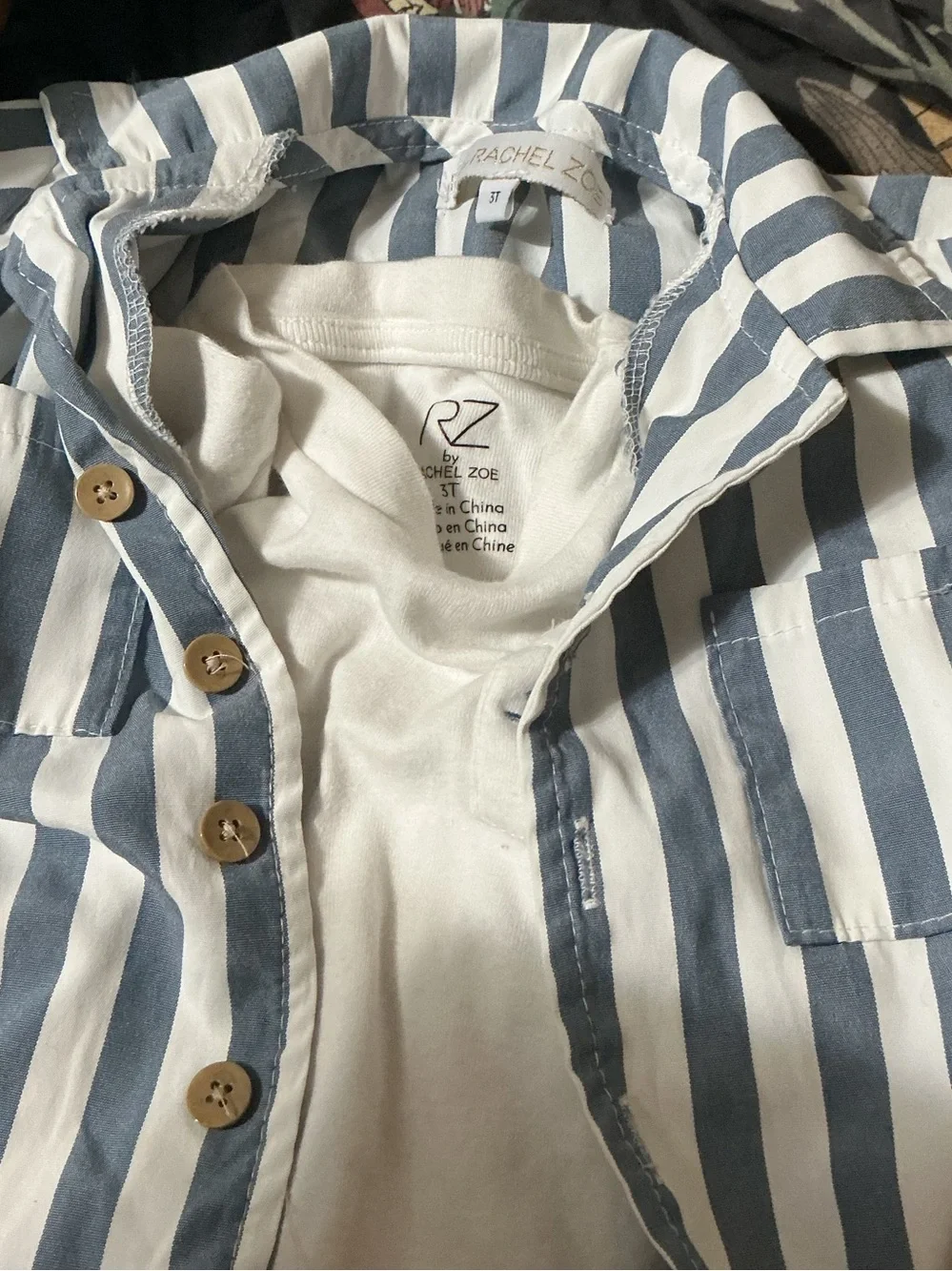 (Set)Rachel Zoe Kids Blue-Striped Button Down with White Tee (3pc Set))